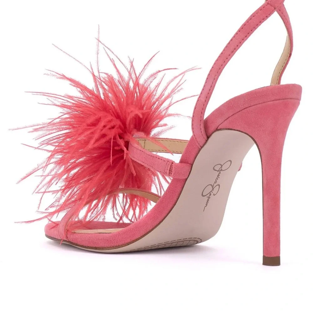 Jessica Simpson: Jenevya Pompom Strappy Heel, Sweet Coral, size 9 - Picture 3 of 7